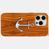 Chrome Anchor op Teak Veneer Style Case-Mate iPhone Case (Achterkant (horizontaal))
