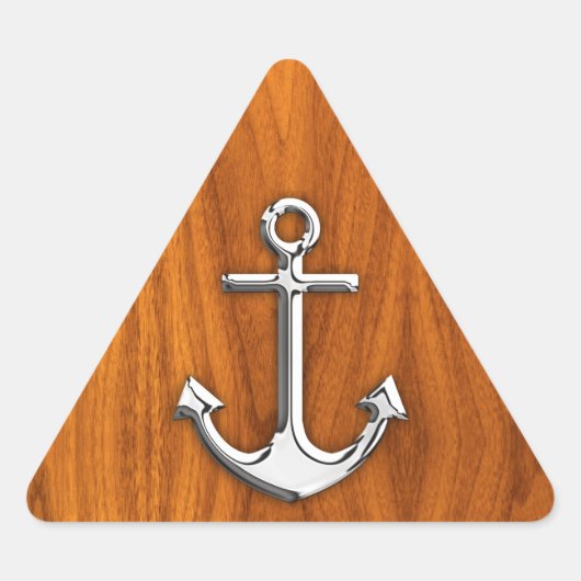 Chrome Anchor op Teak Veneer Style Driehoek Sticker (Voorkant)