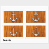 Chrome Anchor op Teak Veneer Style Rechthoekige Sticker (Vel)
