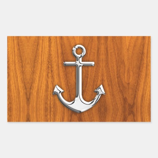 Chrome Anchor op Teak Veneer Style Rechthoekige Sticker (Voorkant)