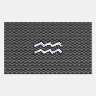 Chrome Aquarius Zodiac Sign Carbon Fiber Styles Rechthoekige Sticker