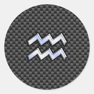 Chrome Aquarius Zodiac Sign Carbon Fiber Styles Ronde Sticker