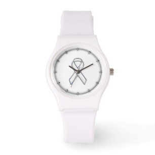 Chrome Belemmerde stijl Wit Ribbon Bewustheid Horloge