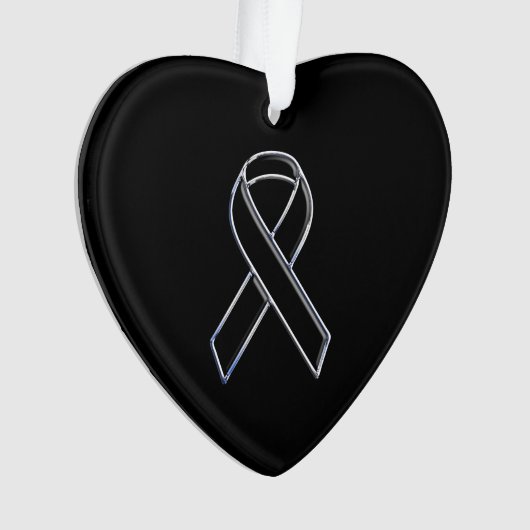 Chrome Black over Black Ribbon Awareness Ornament (voorkant)