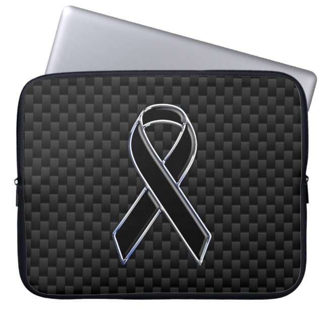 Chrome Black Ribbon Awareness Carbon Fibre Laptop Sleeve (Voorkant)