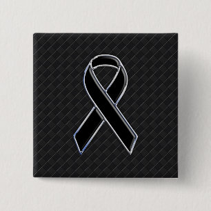Chrome Black Ribbon Awareness Decor Vierkante Button 5,1 Cm
