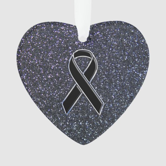 Chrome Black Ribbon Awareness Midnight Blue Ornament (voorkant)
