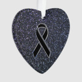 Chrome Black Ribbon Awareness Midnight Blue Ornament (voorkant)
