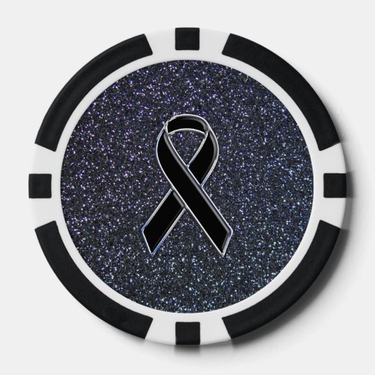 Chrome Black Ribbon Awareness Midnight Blue Poker Chips (Voorkant)