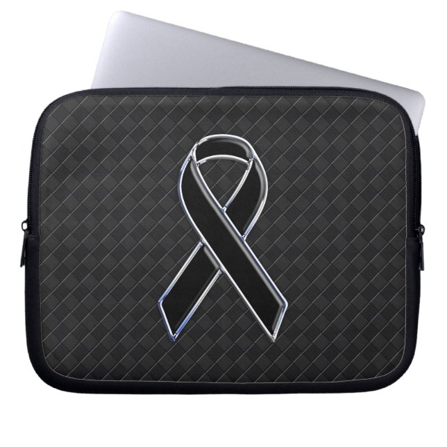 Chrome Black Ribbon Awareness Style Laptop Sleeve (Voorkant)