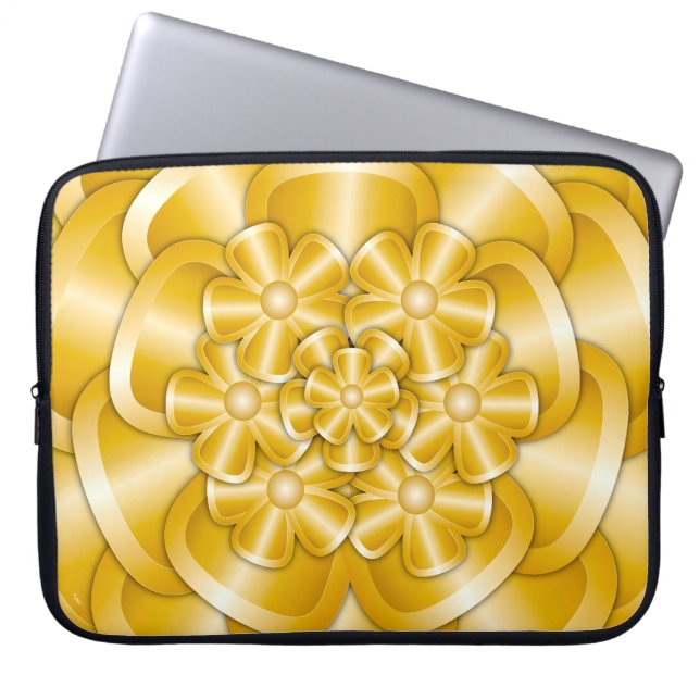 Chrome Bloemen - Gouden Laptop Sleeve (Voorkant)