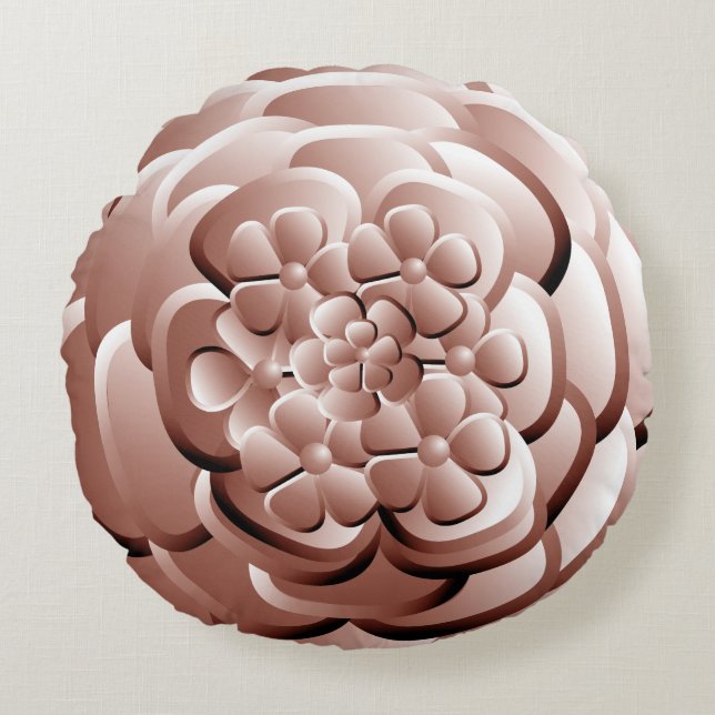 Chrome Bloemen - Koper Rond Kussen (Voorkant)