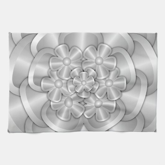 Chrome Bloemen - Zilveren Keukenhanddoek (Horizontaal)