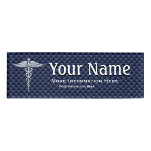 Chrome Caduceus Medical Symbol navy label Koolstof Naambadge