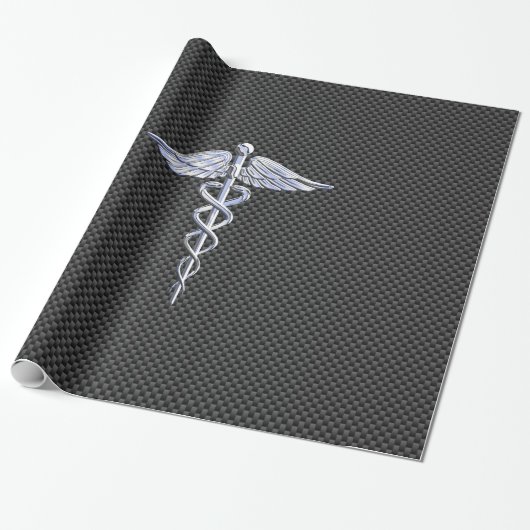 Chrome Caduceus Medical Symbool Carbon Fiber Decor Cadeaupapier (Uitgerold)
