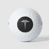 Chrome Caduceus Medical Symbool Carbon Fiber Print Golfballen (Voorkant)