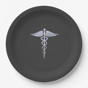 Chrome Caduceus Medical Symbool Carbon Fiber Print Papieren Bordje