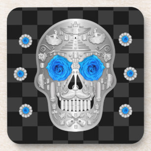 Chrome Calavera (blauw Roos) Beverage Coaster Bier Onderzetter