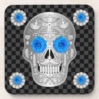 Chrome Calavera (Blue Rose) Drank Onderschot Bier Onderzetter