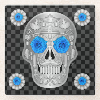 Chrome Calavera (Blue Rose) Drank Onderschot Glazen Onderzetter