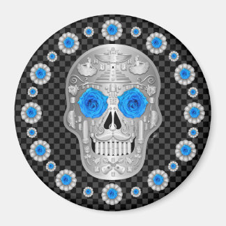 Chrome Calavera (Blue Rose)  Magneet