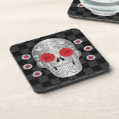 Chrome Calavera (Red Rose) Beverage Coaster Bier Onderzetter (Linkerzijde)