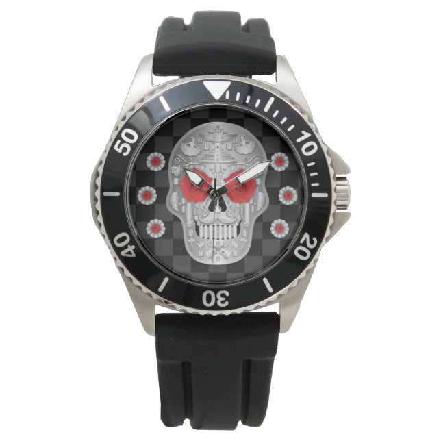 Chrome Calavera (Red Rose) Watch Horloge (Voorkant)