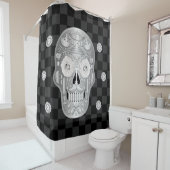 Chrome Calavera (Rose blanche) Douche rideau (En situation)