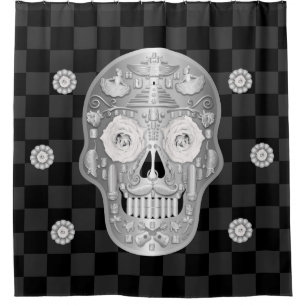 Chrome Calavera (Rose blanche) Douche rideau