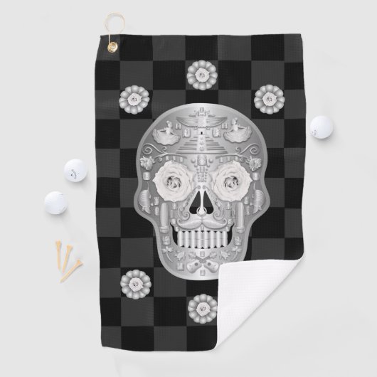 Chrome Calavera (Rose blanche) serviette de golf (En situation)