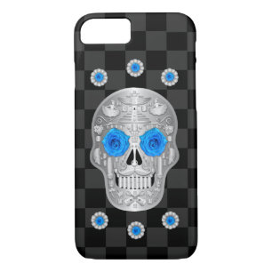 Chrome Calavera )(Rose bleu) coque iphone
