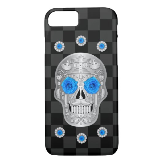 Chrome Calavera )(Rose bleu) coque iphone (Dos)