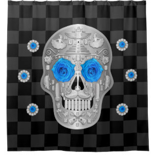 Chrome Calavera (Rose bleu) Douche rideau