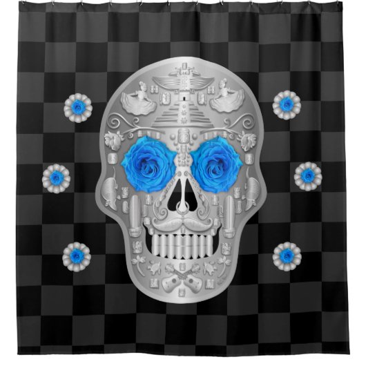 Chrome Calavera (Rose bleu) Douche rideau (Devant)