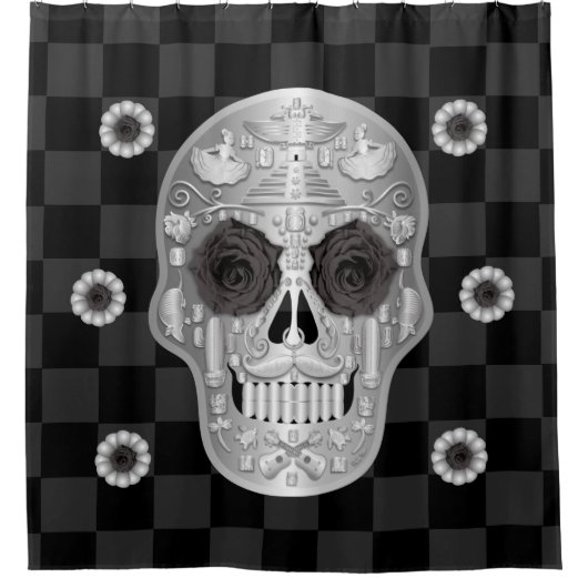 Chrome Calavera (Rose noir) Douche rideau (Devant)
