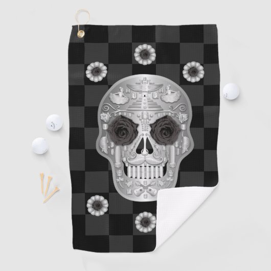 Chrome Calavera (Rose noir) serviette de golf (En situation)