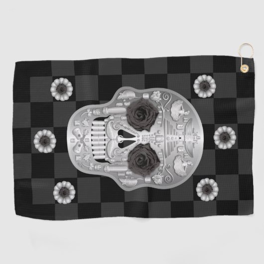 Chrome Calavera (Rose noir) serviette de golf (Horizontal)