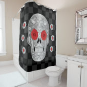 Chrome Calavera (Rose rouge) Douche rideau (En situation)
