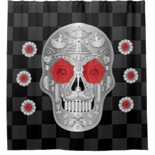 Chrome Calavera (Rose rouge) Douche rideau