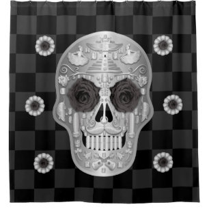 Chrome Calavera (zwart Roos) Shower Curtain Douchegordijn