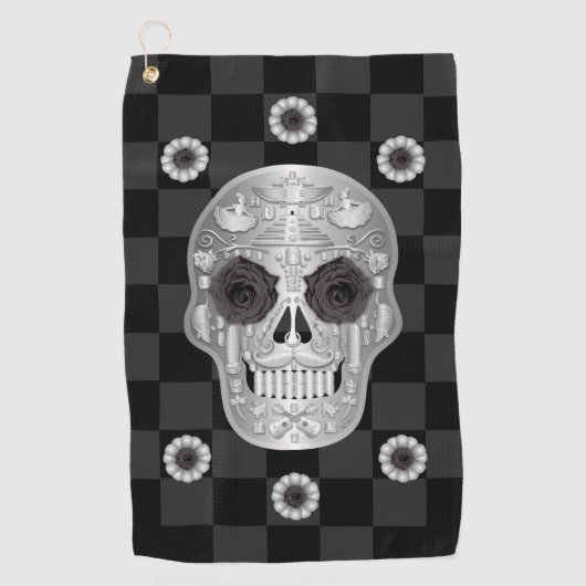 Chrome Calavera (Zwarte Roos) Golfhanddoek (Voorkant)
