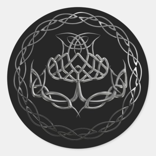 Chrome Celtic Knot Thistle Ronde Sticker (Voorkant)