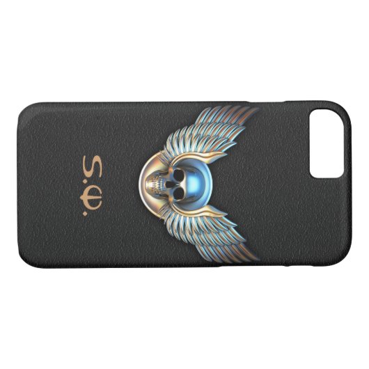 Chrome crâne et ailes iPhone 7 Coque (Dos (Horizontal))