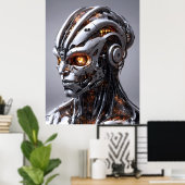 Chrome Cyborg Orange Glow Sci-Fi AI Portrait Poster (Thuiskantoor)