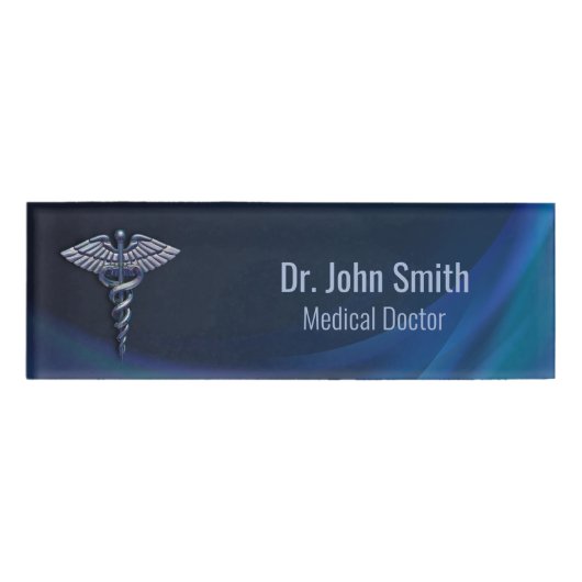 Chrome Dark Holographic 3D Medical Caduceus Naambadge (Voorkant)