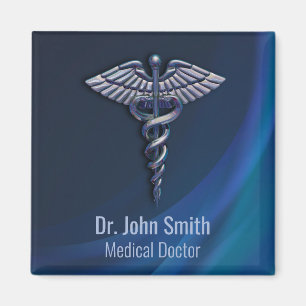 Chrome Dark Holographic Caduceus 3D Medical Magneet