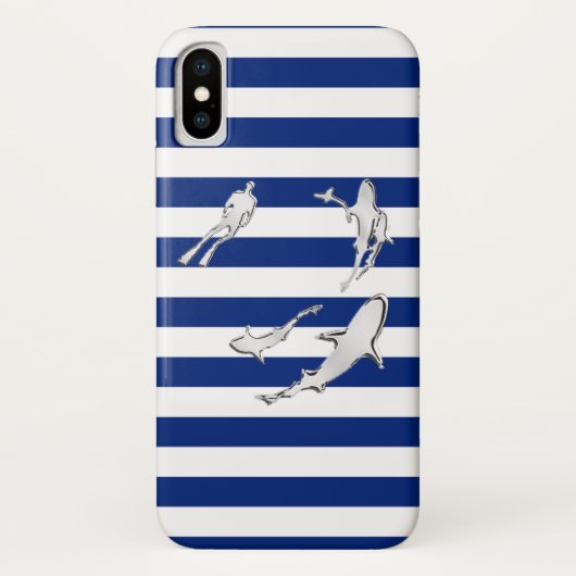 Chrome Diver en Sharks Silhouettes op Stripes Case-Mate iPhone Case (Achterkant)