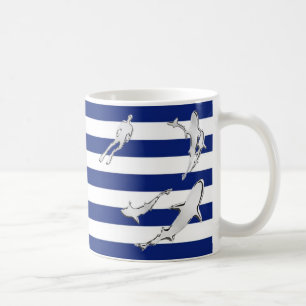 Chrome Diver en Sharks Silhouettes op Stripes Koffiemok