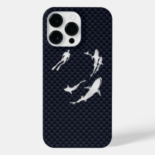 Chrome Diver met Haaien op Carbon Fiber Print iPhone 14 Pro Max Hoesje