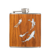 Chrome Diver n Sharks op Teak Print Heupfles (Voorkant)